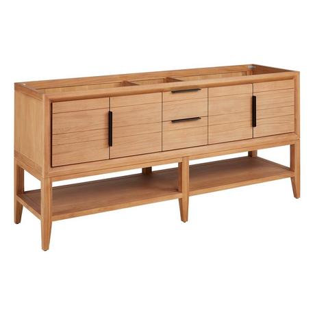72" Aliso Console Vanity - Outlets - Natural Teak - Cabinet Only