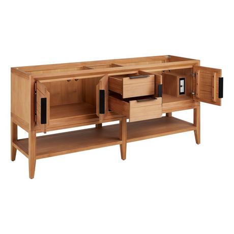72" Aliso Console Vanity - Outlets - Natural Teak - Cabinet Only