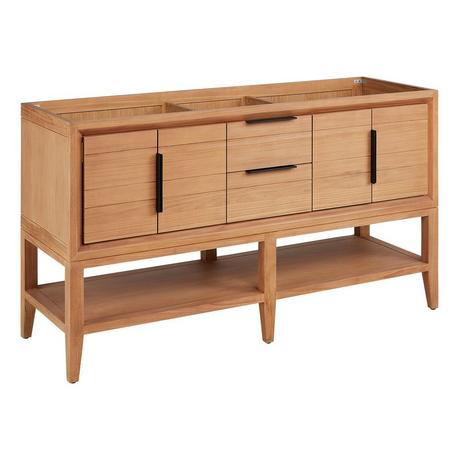 60" Aliso Console Vanity - Outlets - Natural Teak - Cabinet Only
