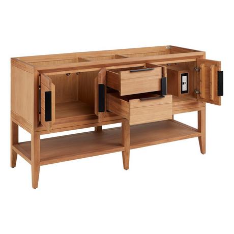 60" Aliso Console Vanity - Outlets - Natural Teak - Cabinet Only