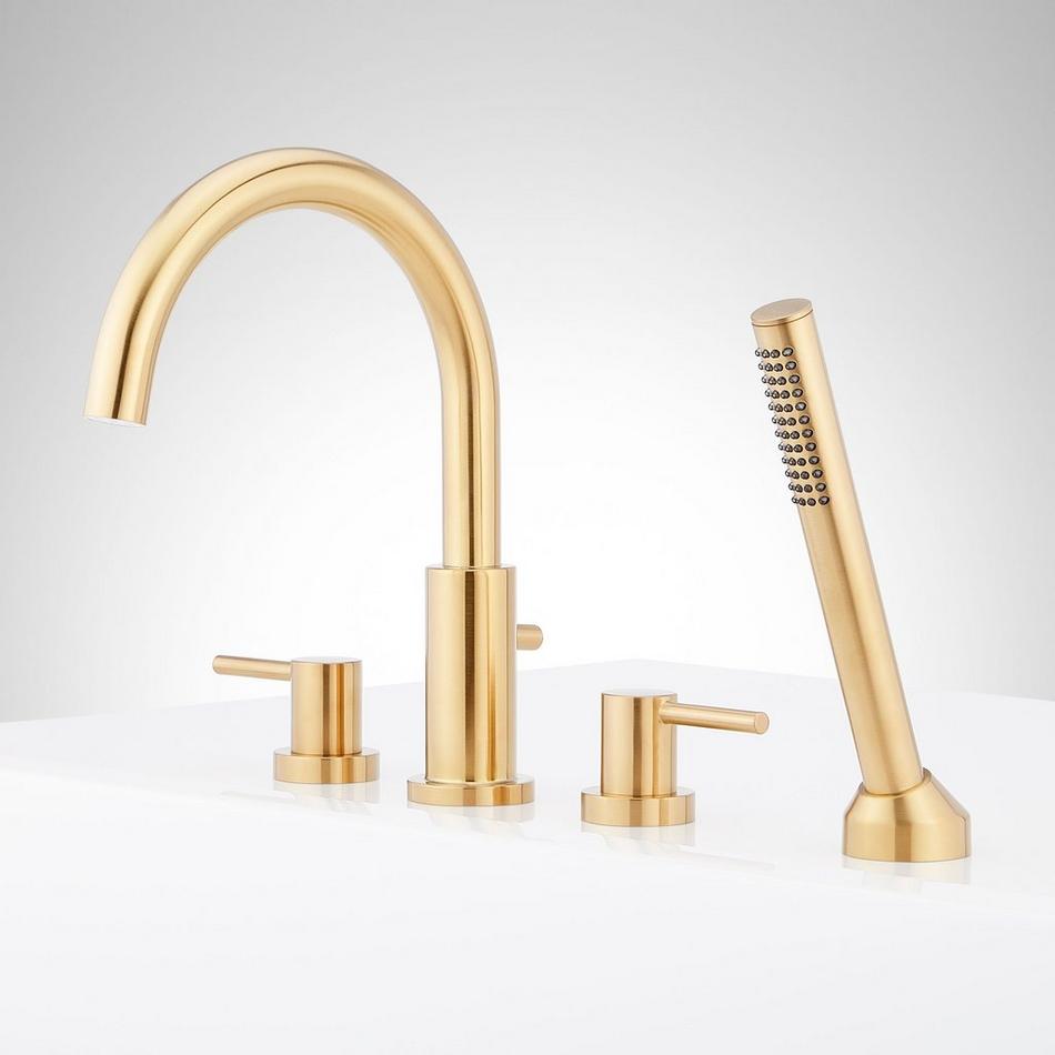 Lexia 4-Hole Roman Tub Faucet and Hand Shower with Rough-In Valve - Brushed Gold, , large image number 1