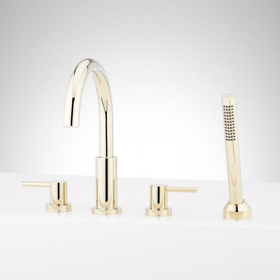 Lexia 4-Hole Roman Tub Faucet and Hand Shower with Rough-In Valve - Polished Brass, , large image number 0