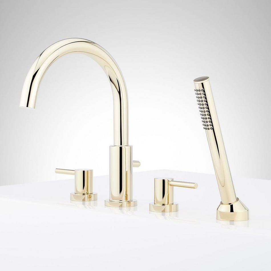 Lexia 4-Hole Roman Tub Faucet and Hand Shower with Rough-In Valve - Polished Brass, , large image number 1
