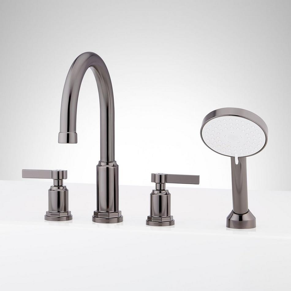 Greyfield 4-Hole Roman Tub Faucet and Hand Shower with Rough-In Valve - Gunmetal, , large image number 0