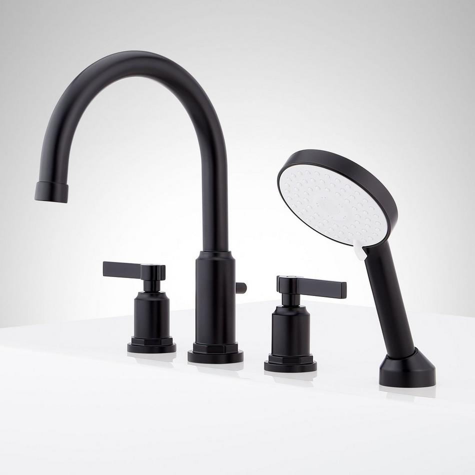 Greyfield 4-Hole Roman Tub Faucet and Hand Shower with Rough-In Valve - Matte Black, , large image number 1