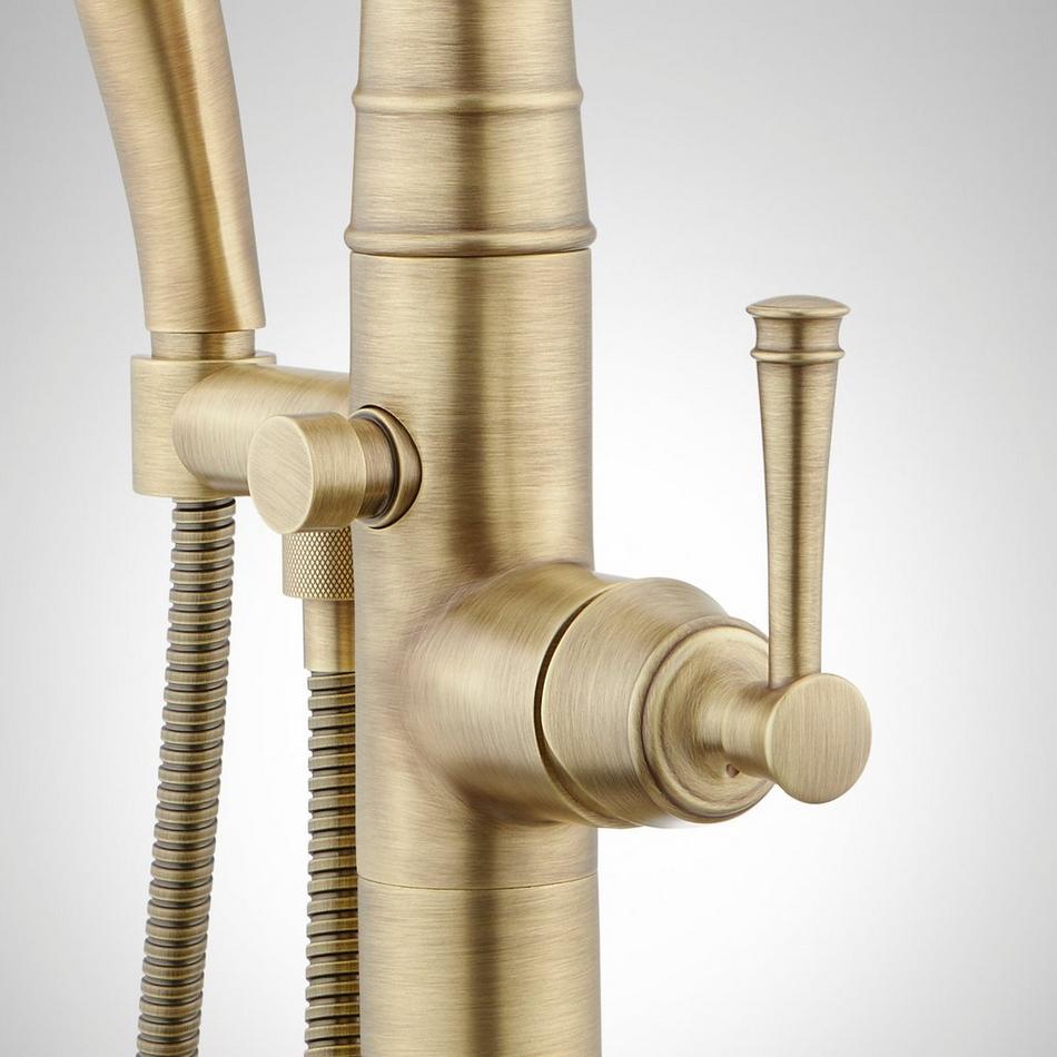 Beasley Freestanding Tub Faucet with Hand Shower and  Rough-In Valve with Stops - Aged Brass, , large image number 3
