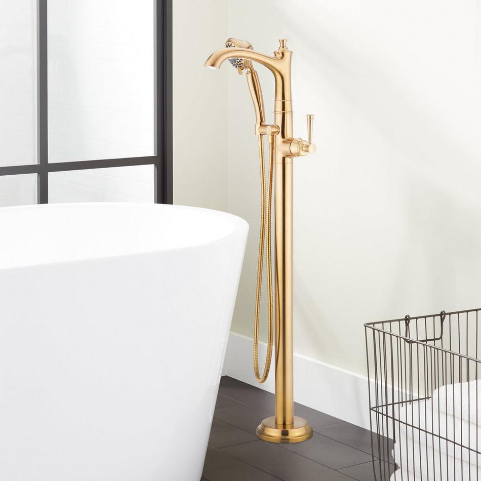 Beasley Freestanding Tub Faucet with Hand Shower and Rough-In Valve with Stops - Brushed Gold, , large image number 0