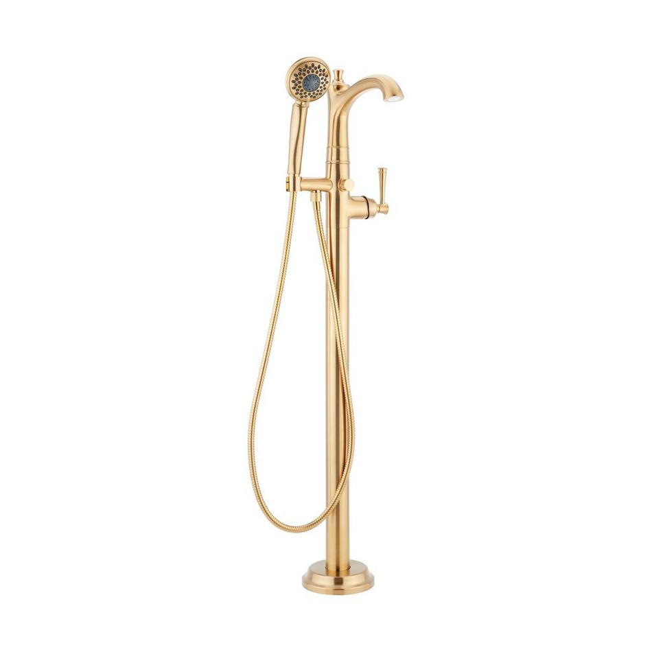 Beasley Freestanding Tub Faucet with Hand Shower and Rough-In Valve with Stops - Brushed Gold, , large image number 1