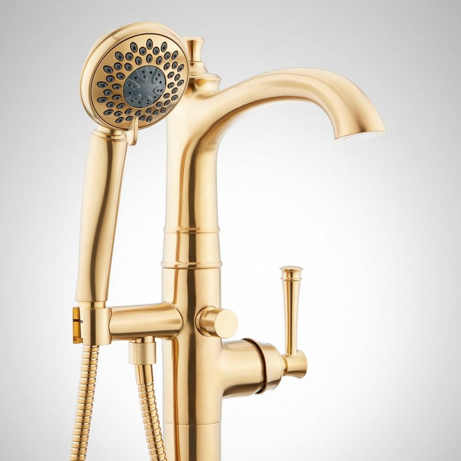 Beasley Freestanding Tub Faucet with Hand Shower and Rough-In Valve with Stops - Brushed Gold, , large image number 2