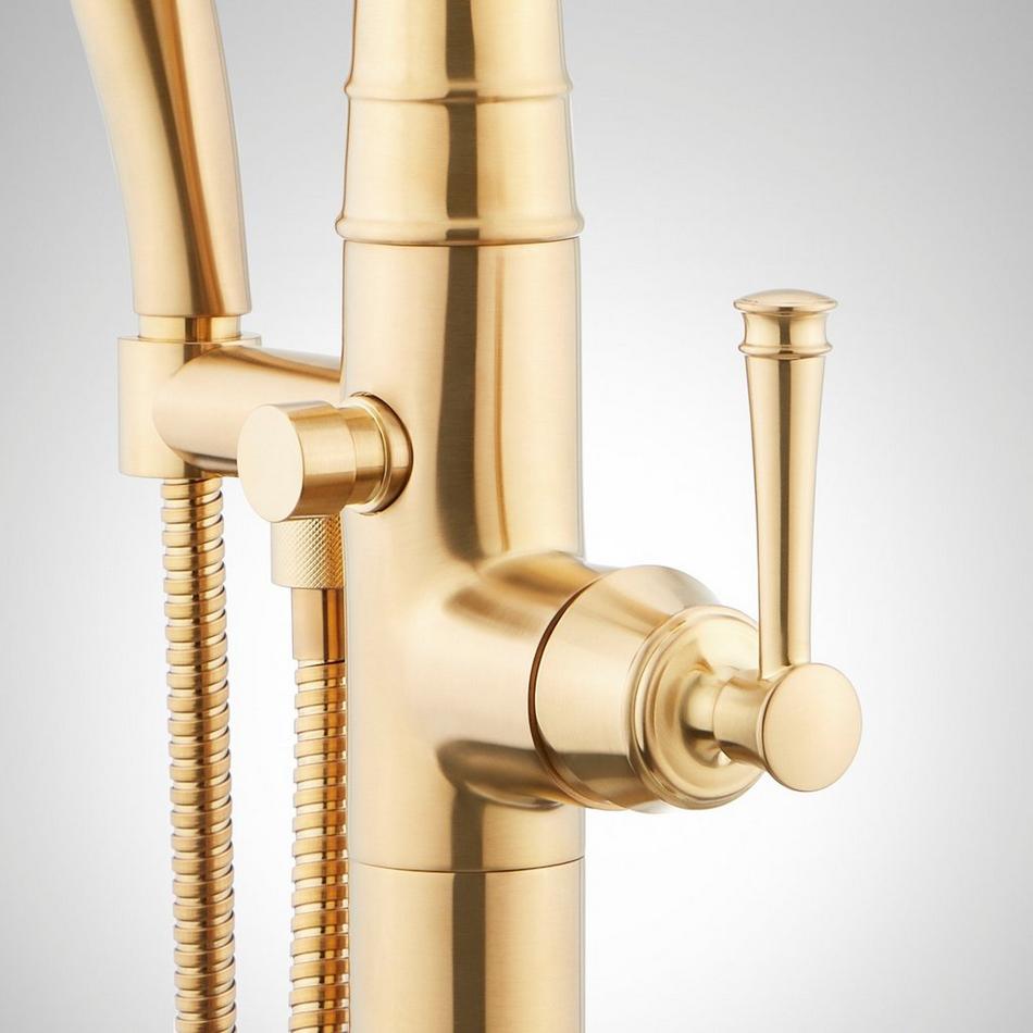 Beasley Freestanding Tub Faucet with Hand Shower and Rough-In Valve with Stops - Brushed Gold, , large image number 3