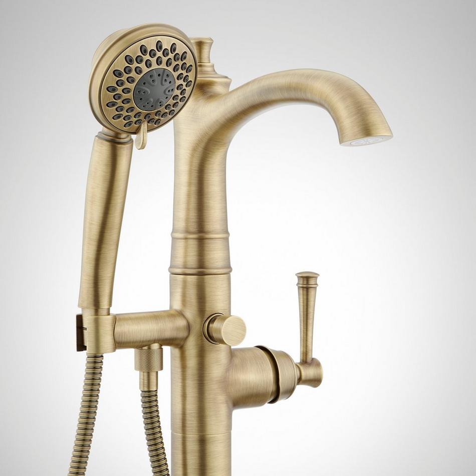 Beasley Freestanding Tub Faucet with Hand Shower and Rough-In Valve Less Stops - Aged Brass, , large image number 2