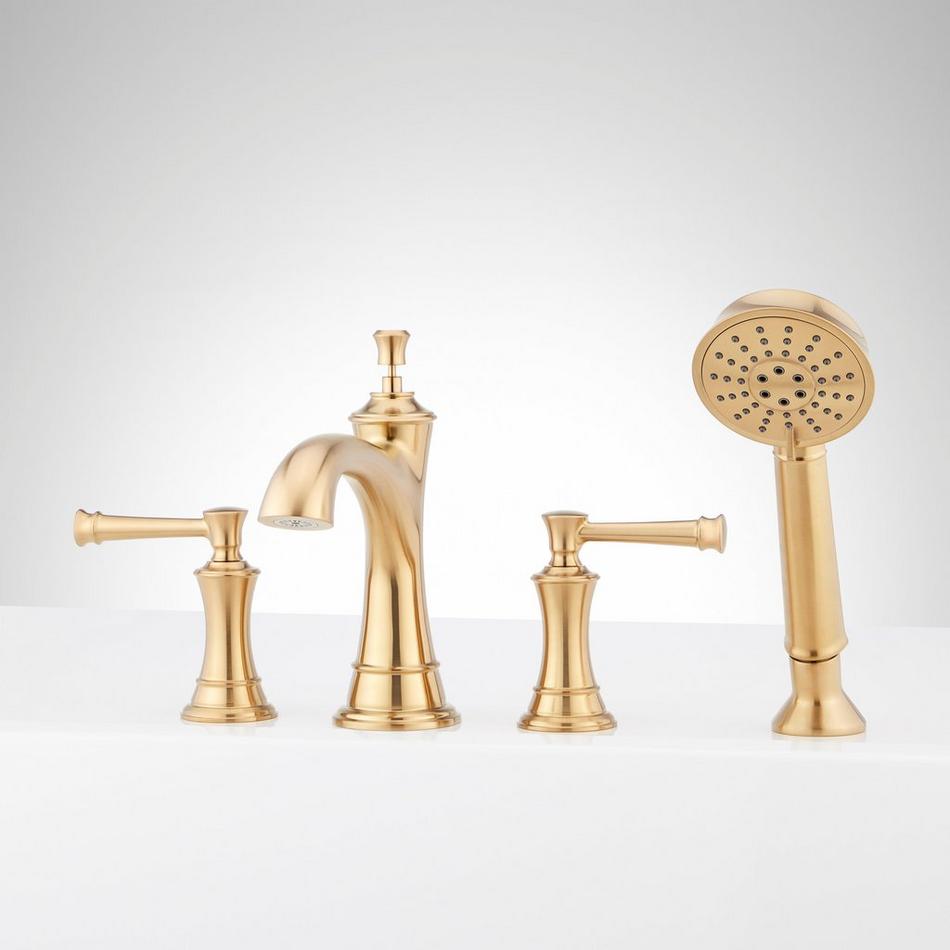 Beasley 4-Hole Roman Tub Faucet and Hand Shower - With Rough-In Valve - Brushed Gold, , large image number 0