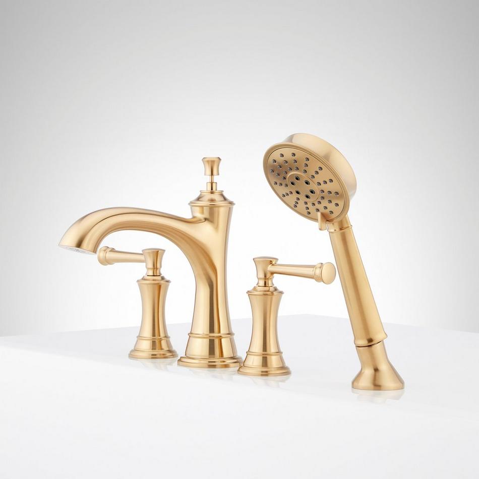 Beasley 4-Hole Roman Tub Faucet and Hand Shower - With Rough-In Valve - Brushed Gold, , large image number 1