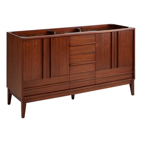 60" Sybill Mahogany Double Vanity with Outlet - Washed Walnut - Vanity Cabinet Only