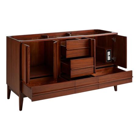 60" Sybill Mahogany Double Vanity with Outlet - Washed Walnut - Vanity Cabinet Only