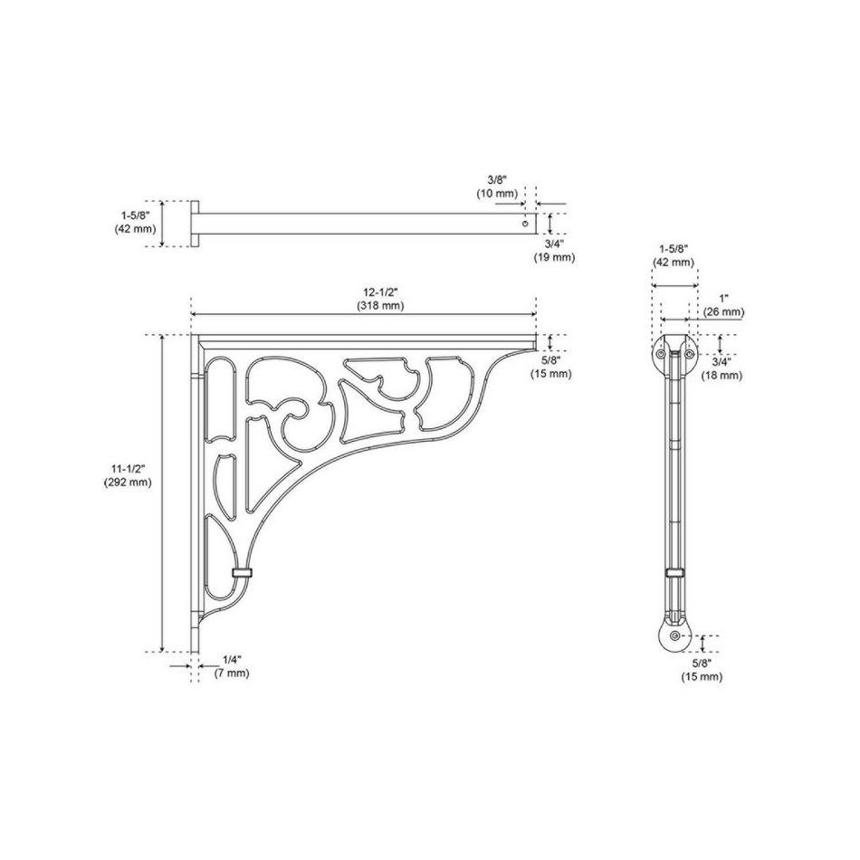 12-1/2" Amaranth Cast Iron Shelf Bracket, , large image number 2