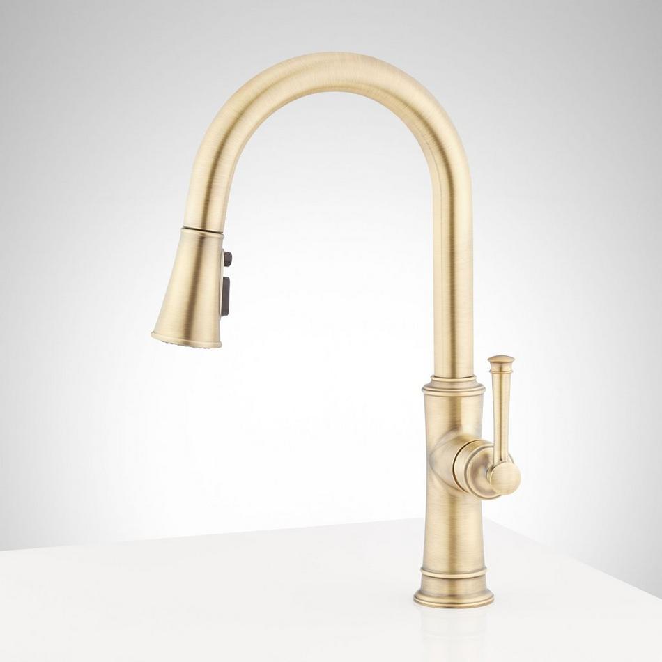Beasley Single-Hole Pull-Down Kitchen Faucet - Aged Brass, , large image number 1
