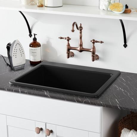 25" Totten Granite Composite Dual-Mount Laundry Sink - Drop-in or Undermount - Black