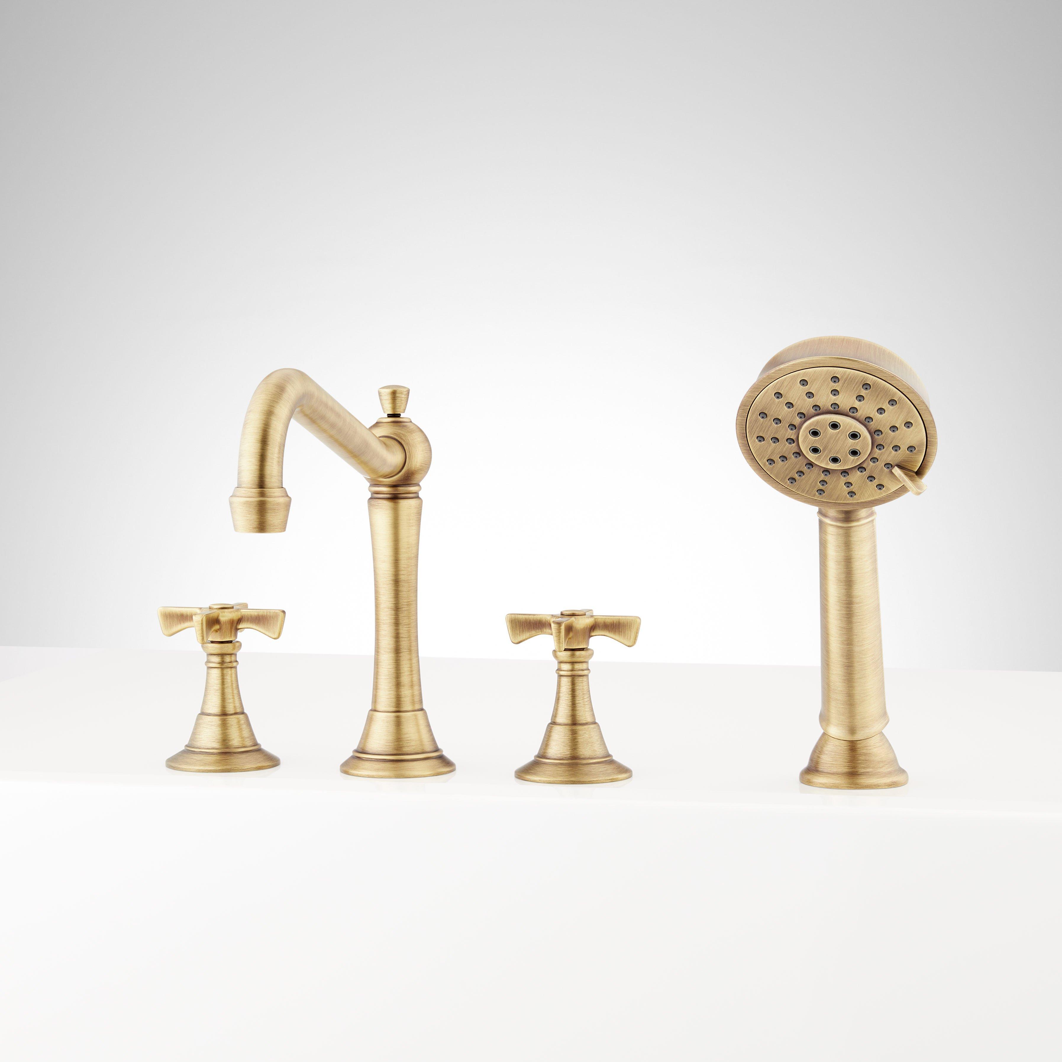 Marceau 4-Hole Roman Tub Faucet and Hand Shower - Cross Handles
