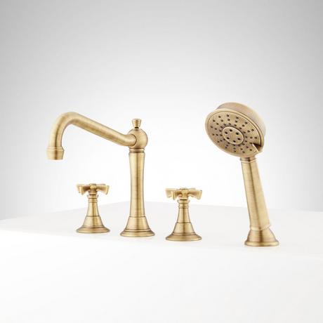 Marceau 4-Hole Roman Tub Faucet and Hand Shower - Cross Handles
