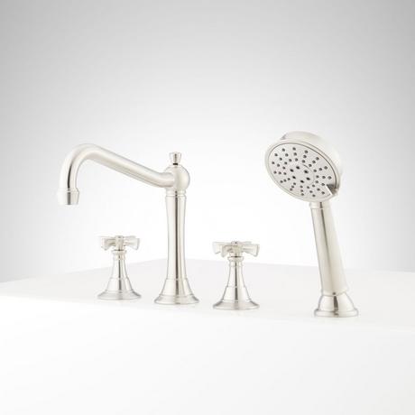 Marceau 4-Hole Roman Tub Faucet and Hand Shower - Cross Handles