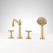 Marceau 4-Hole Roman Tub Faucet and Hand Shower with Rough-In Valve - Cross Handles - Aged Brass, , large image number 0