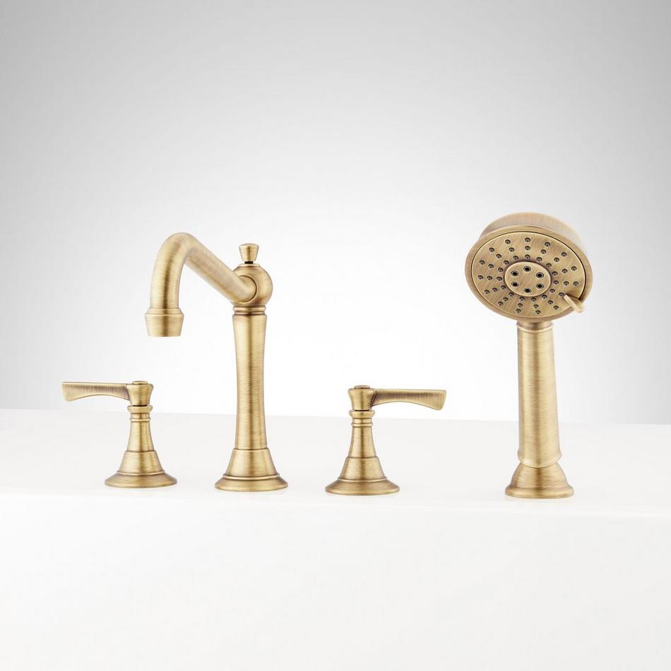 Marceau 4-Hole Roman Tub Faucet and Hand Shower with Rough-In Valve - Lever Handles - Aged Brass, , large image number 0