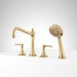 Marceau 4-Hole Roman Tub Faucet and Hand Shower with Rough-In Valve - Lever Handles - Aged Brass, , large image number 1