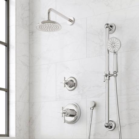 Marceau Dual Control Pressure Balance Shower System With Slide Bar and Hand Shower - Cross Handles