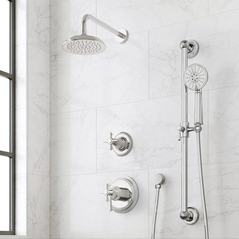 Marceau Dual Control Pressure Balance Shower System With Slide Bar and Hand Shower - Cross Handles, , large image number 2