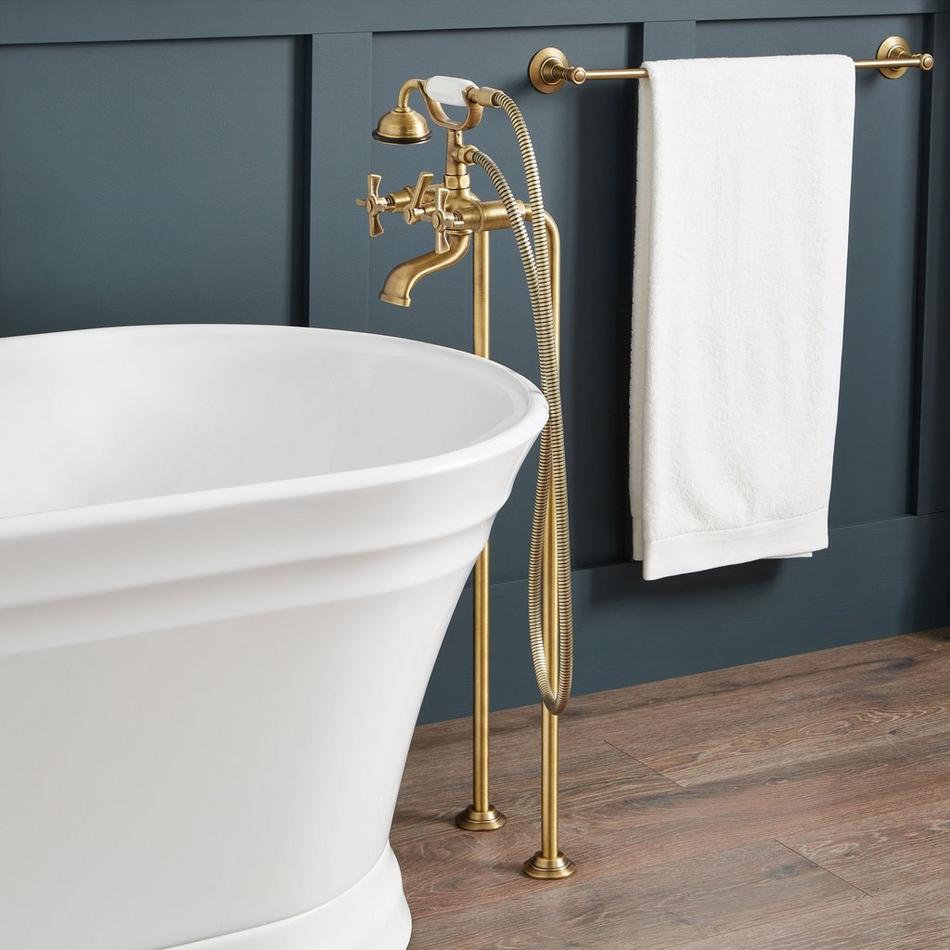 Marceau Freestanding Tub Faucet with Hand Shower - Cross Handles - Aged Brass, , large image number 0