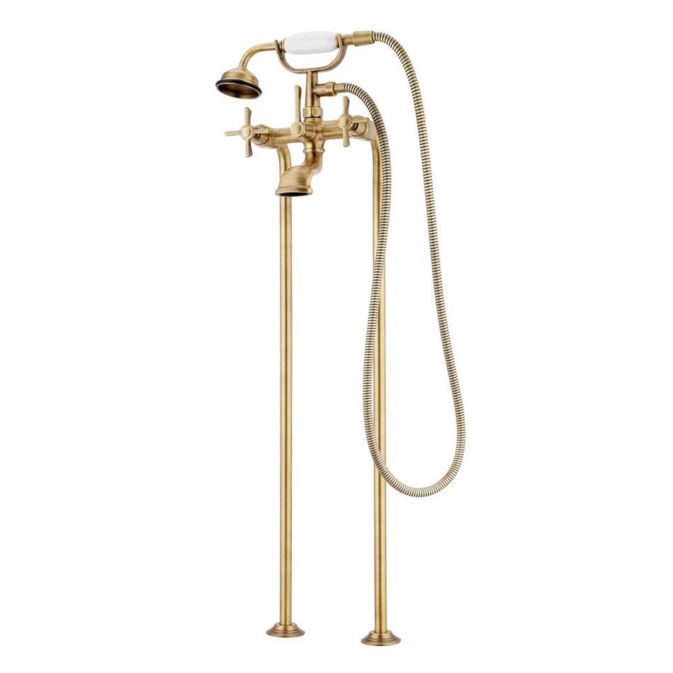 Marceau Freestanding Tub Faucet with Hand Shower - Cross Handles - Aged Brass, , large image number 1