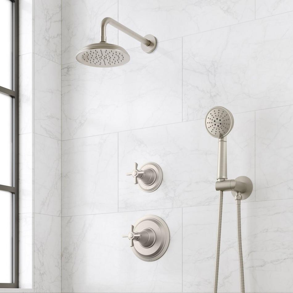 Marceau Pressure Balance Shower System With Hand Shower - Cross Handles - Brushed Nickel, , large image number 0