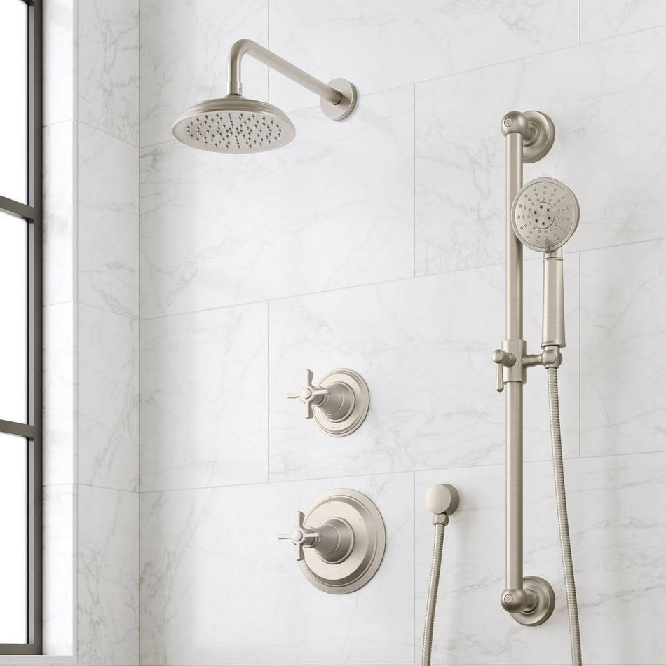 Marceau Pressure Balance Shower System With Slide Bar and Hand Shower - Cross - Brushed Nickel, , large image number 0