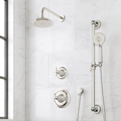 Marceau Pressure Balance Shower System With Slide Bar and Hand Shower - Cross Handles