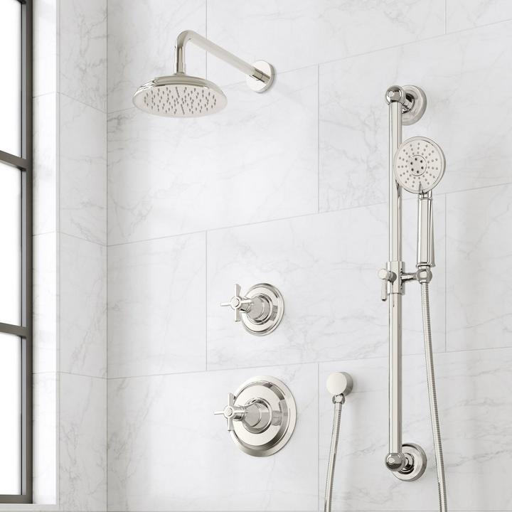 Marceau Pressure Balance Shower System With Slide Bar and Hand Shower - Cross - Polished Nickel
