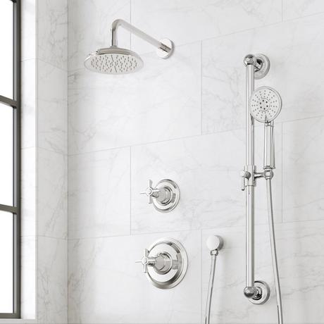 Marceau Pressure Balance Shower System With Slide Bar and Hand Shower - Cross Handles