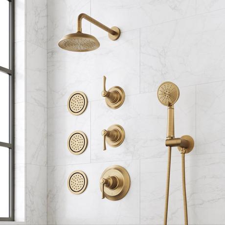 Marceau Thermostatic Shower System With 3 Body Sprays and Hand Shower - Lever Handles