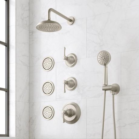Marceau Thermostatic Shower System With 3 Body Sprays and Hand Shower - Lever Handles