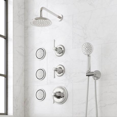 Marceau Thermostatic Shower System With 3 Body Sprays and Hand Shower - Lever Handles