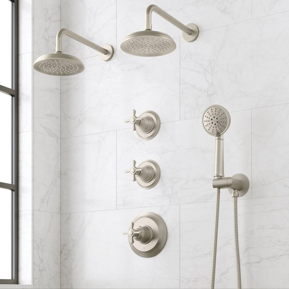 Marceau Thermostatic Shower System With Dual Showerheads and Hand Shower - Cross Handles, , large image number 1