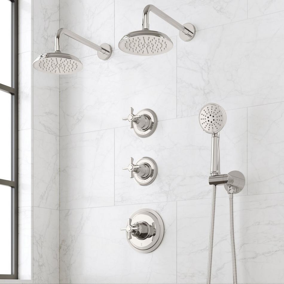 Marceau Thermostatic Shower System With Dual Showerheads and Hand Shower - Cross - Polished Nickel, , large image number 0