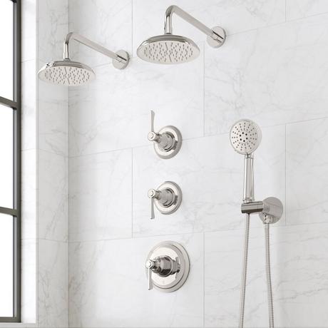 Marceau Thermostatic Shower System With Dual Showerheads and Hand Shower - Lever Handles