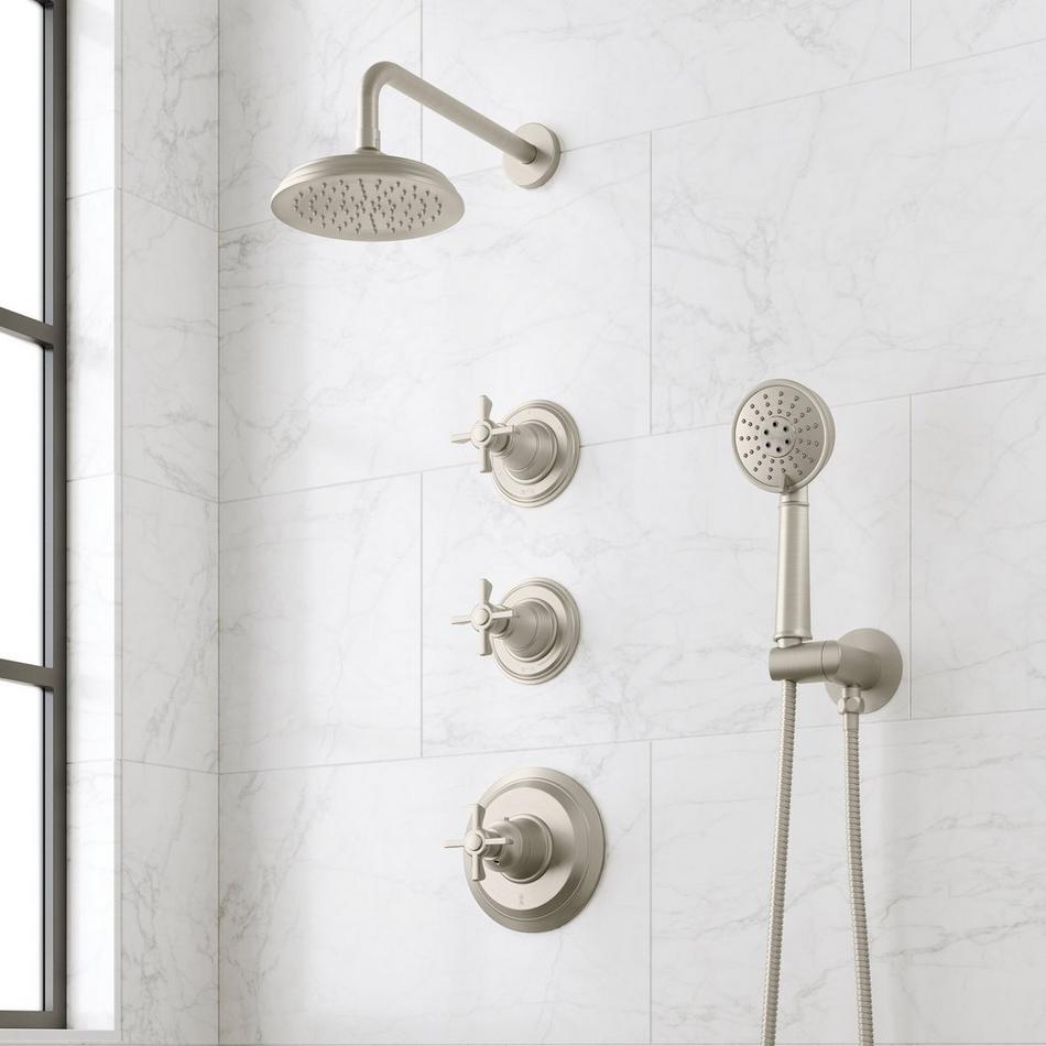 Marceau Thermostatic Shower System With Hand Shower - Cross Handles - Brushed Nickel, , large image number 0