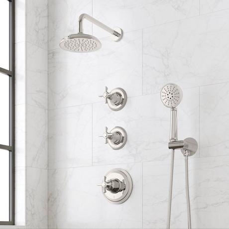 Marceau Thermostatic Shower System With Hand Shower - Cross Handles