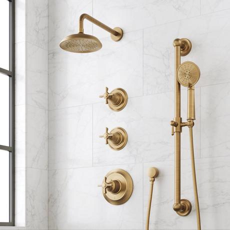 Marceau Thermostatic Shower System With Slide Bar and Hand Shower - Cross Handles