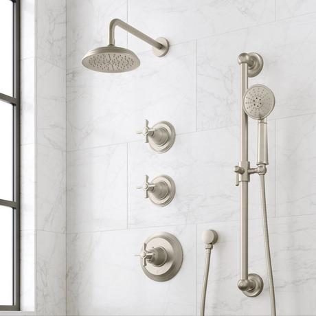 Marceau Thermostatic Shower System With Slide Bar and Hand Shower - Cross Handles