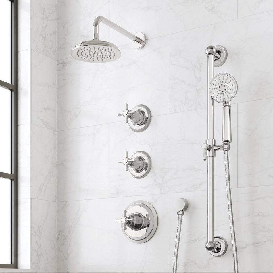 Marceau Thermostatic Shower System With Slide Bar and Hand Shower - Cross Handles, , large image number 2