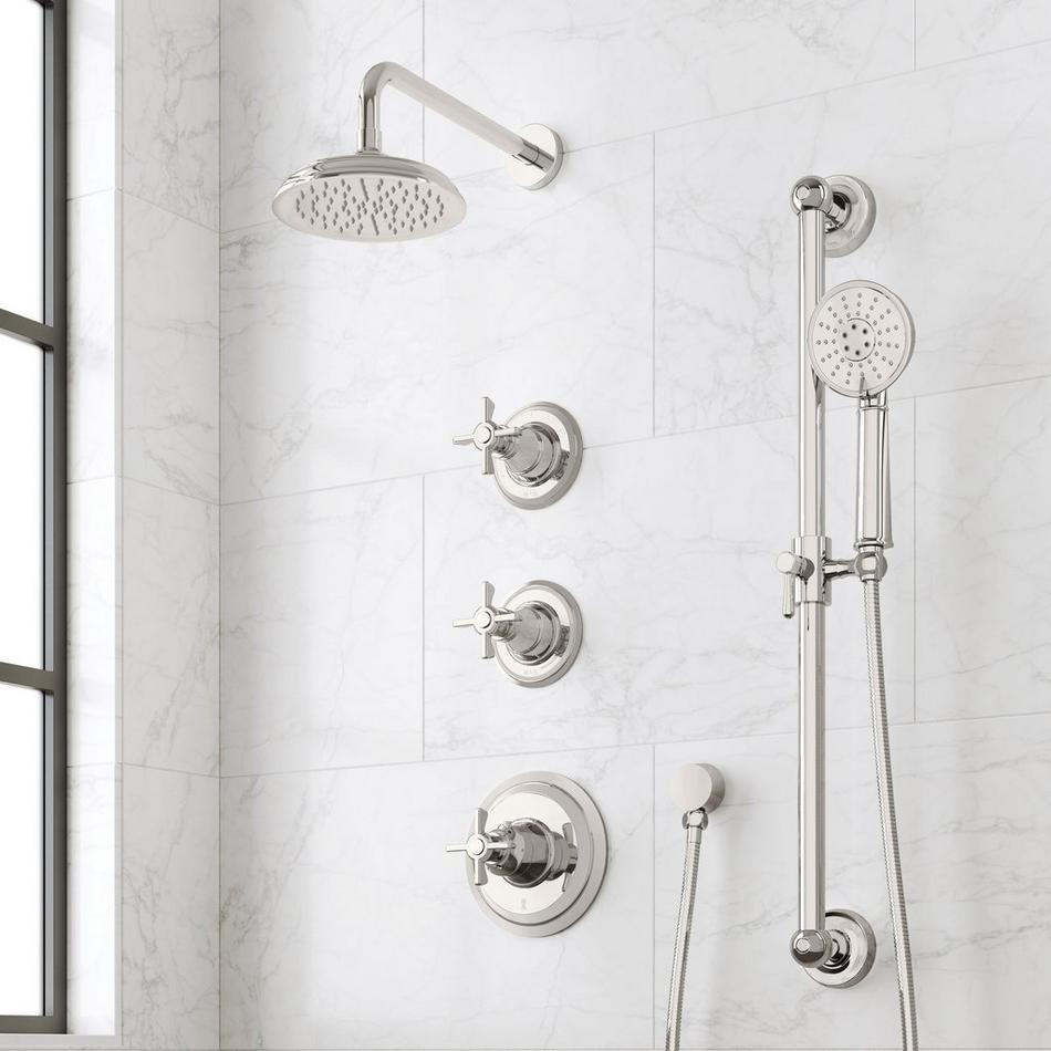 Marceau Thermostatic Shower System With Slide Bar and Hand Shower - Cross Handles, , large image number 3
