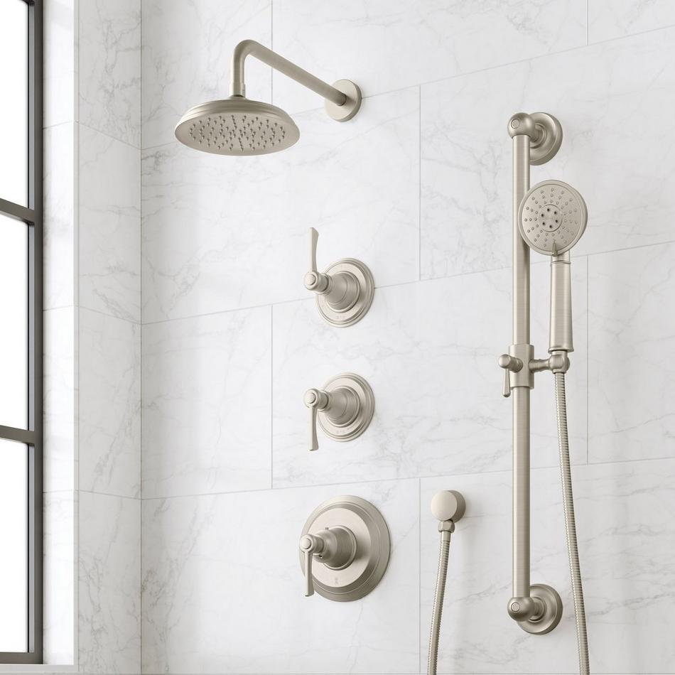Marceau Thermostatic Shower System With Slide Bar and Hand Shower - Lever Handles - Brushed Nickel, , large image number 0